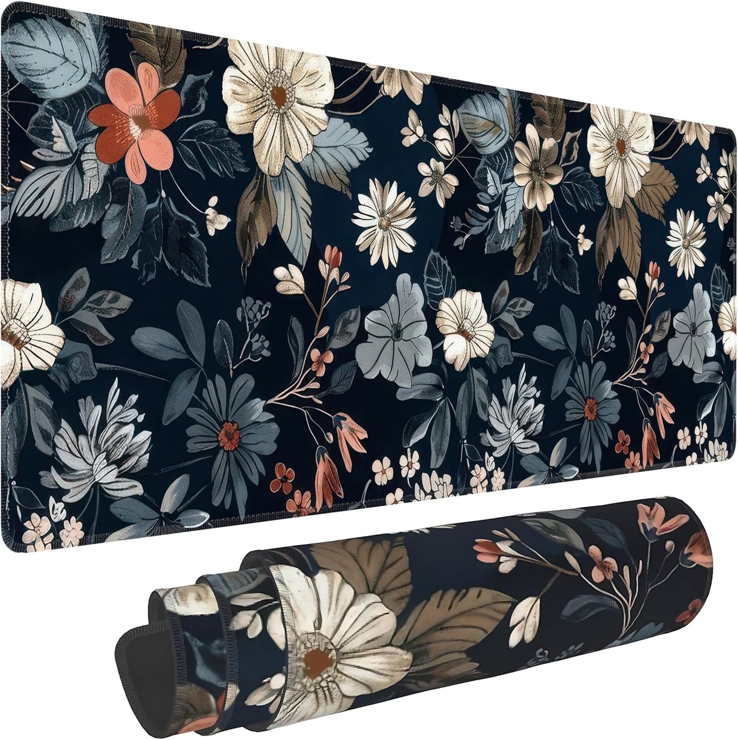 Dark Flower Large Mouse Pad,Gaming Keyboard Desk Pad,Extended Mouse Mat Non-Slip Rubber Base with Stitched Edges for Office Game Home XL 31.5"x11.8"