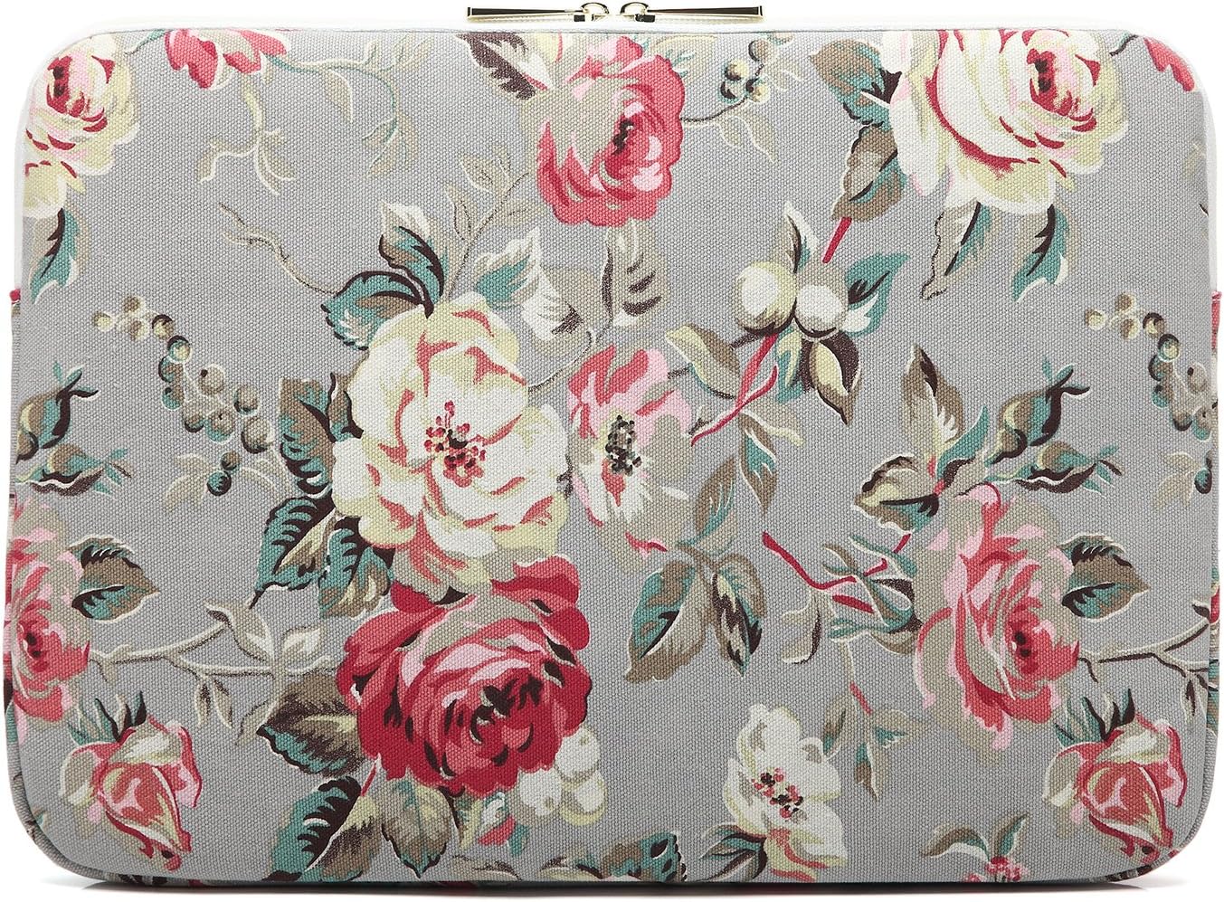 Canvaslove Rose Pattern Canvas Laptop Sleeve Case Bag with Pocket for MacBook Pro 14 inch and 14 inch Laptop