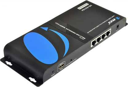 OREI 1x4 HDMI Extender Splitter Over Single Cable CAT6/7 1080P With IR Remote EDID Management - Up to 400 Ft - Loop Out - Low Latency Black