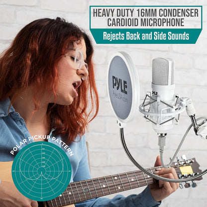 Pyle USB Condenser Microphone Streaming Kit - Professional Computer/Mac Mic Audio Cardioid Boom with Adjustable Arm Stand & Pop Filter for Podcast, Gaming, Studio, YouTube