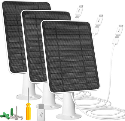 Solar Panel Charger Compatible with Reolink Argus 2E/Eco Ultra/Go PT Plus/Go Plus/Argus 3 Pro/Argus PT, 5W Solar Panels for Reolink Battery Camera, IP65 Waterproof 10ft Cable Secure Wall Mount, 3 Pack