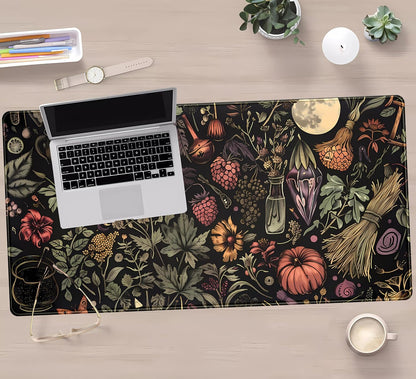 Desk Mat Botanical Witchery Mouse Pad Gaming Mat Dark Keyboard Mat, Long Mouse Mat XXL Extended Desktop Pad Computer Mats with Stitched Edges, Office Desk Accessory Home Decor 31.5" x 15.7"