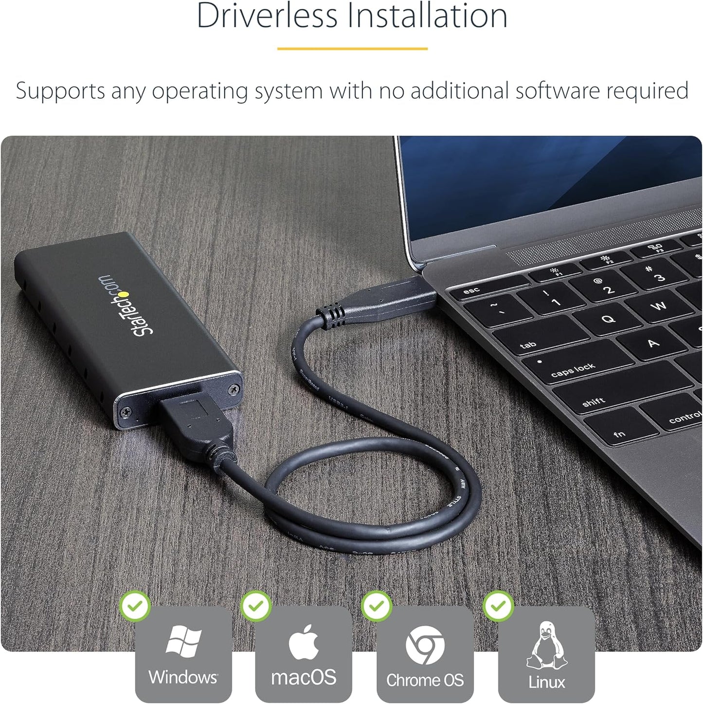 StarTech.com M.2 SSD Enclosure for M.2 SATA SSDs - USB 3.1 (10Gbps) with USB-C Cable - External Enclosure for USB-C Host - Aluminum, TAA (SM21BMU31C3)