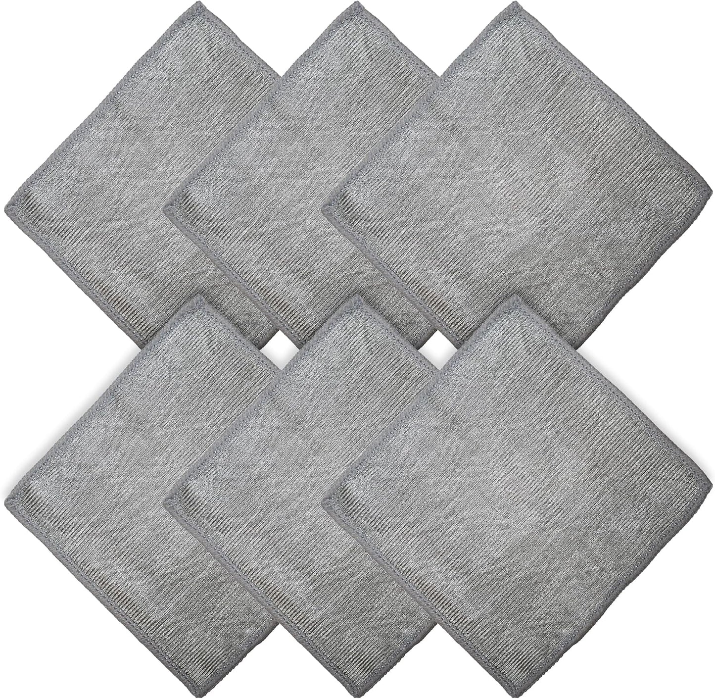 WHOOSH! Microfiber Cleaning Cloth, 6 Pack, Glasses and Screen Cleaning Cloth, Suitable for Car Screen, Computer, Laptop, iPad, MacBook, Smart Phone, Monitor, Eyeglasses, Watches (6 x 6 Inch), Grey