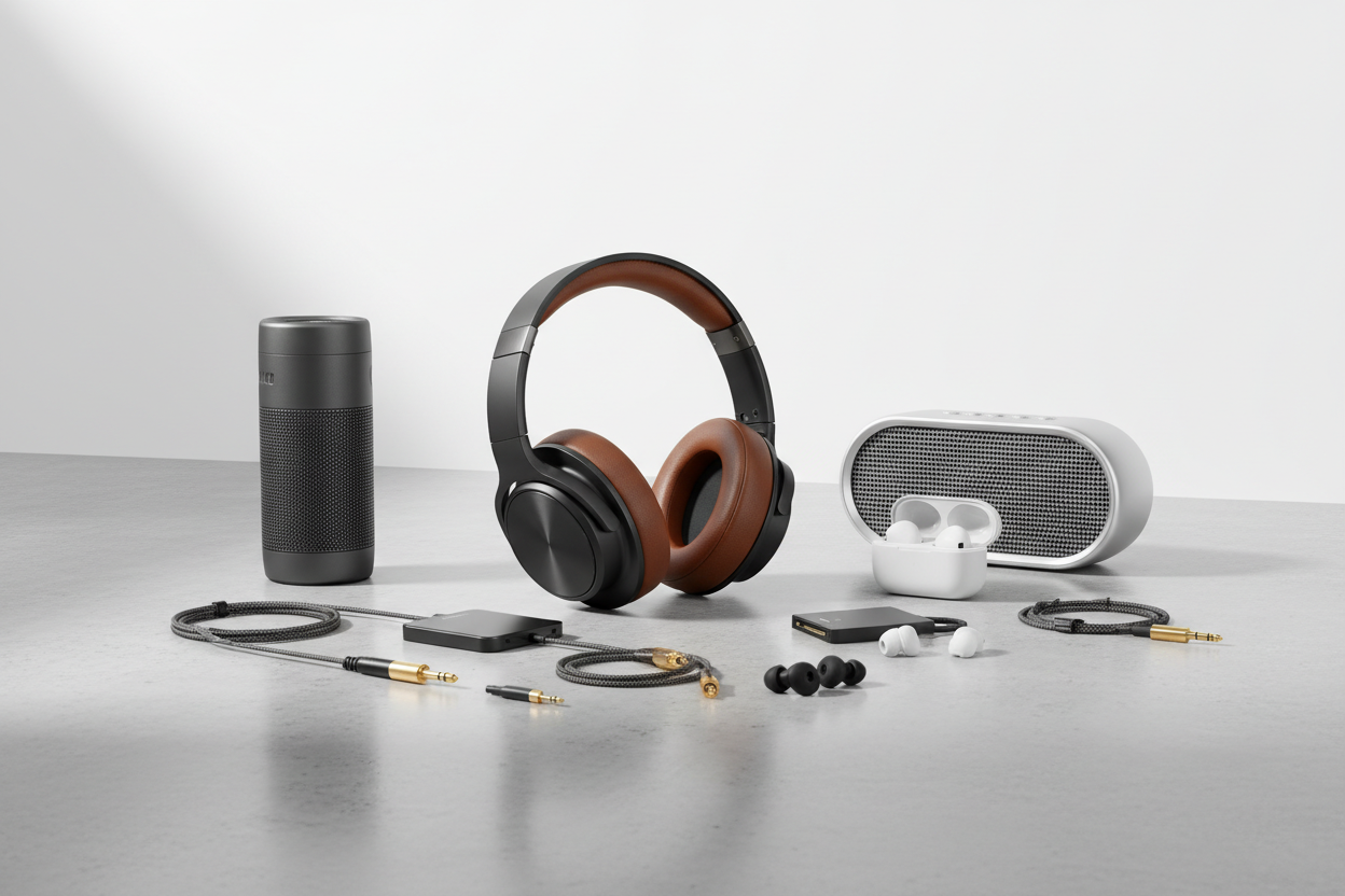 Audio & Entertainment Gear – Headphones, speakers, and more (make it real photo)